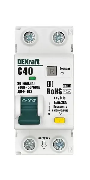 Дифференциальный автомат Dekraft ДИФ-103 1P+N C40 А 30 мА 6 кА AC 16315DEK