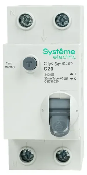 Дифференциальный автомат Systeme Electric City9 Set C9D36620 1P N С20 А 30мА 6кА AC