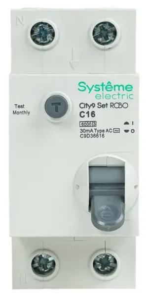 Дифференциальный автомат Systeme Electric City9 Set C9D36616 1P N С16 А 30мА 6кА AC