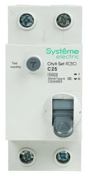 Дифференциальный автомат Systeme Electric City9 Set C9D65625 1P N С25 А 30мА 6кА A