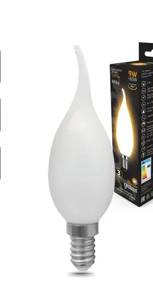 Лампа светодиодная Gauss Filament Milky Е14 9 Вт свеча на ветру 590 Лм теплый белый (желтый) свет