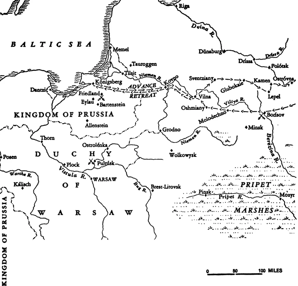 Карта западной части похода Наполеона на Россию в 1812 году