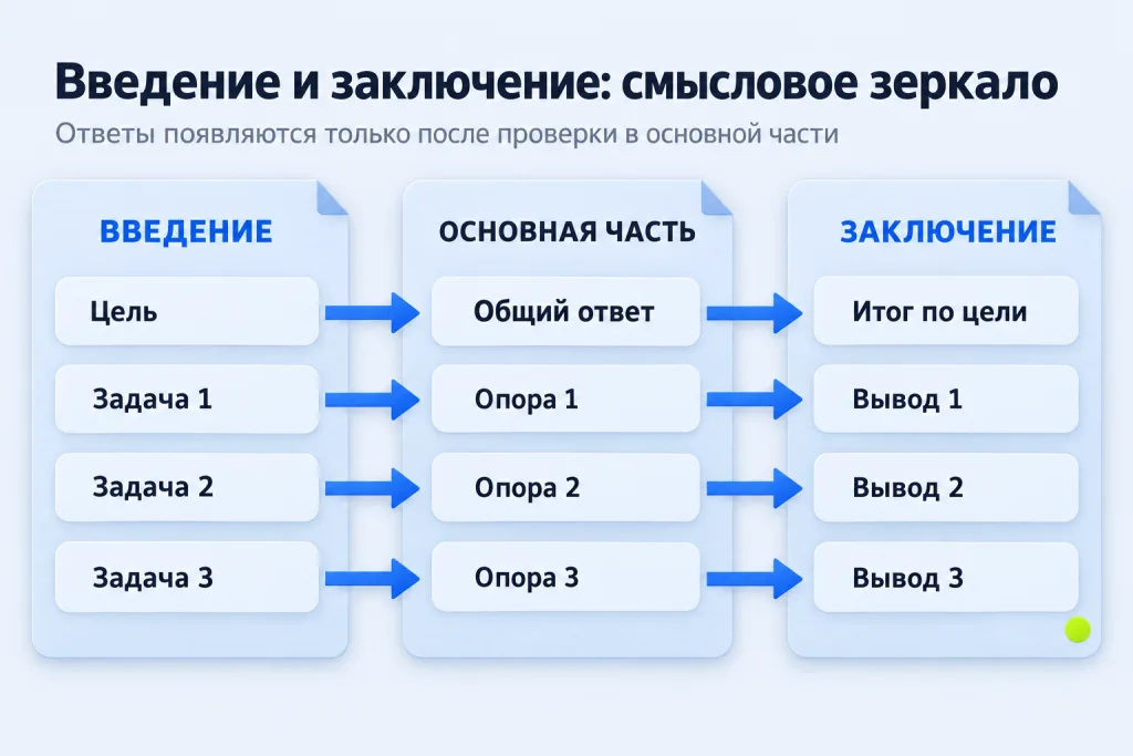 Схема связи цели и задач из введения с результатами и выводами в заключении