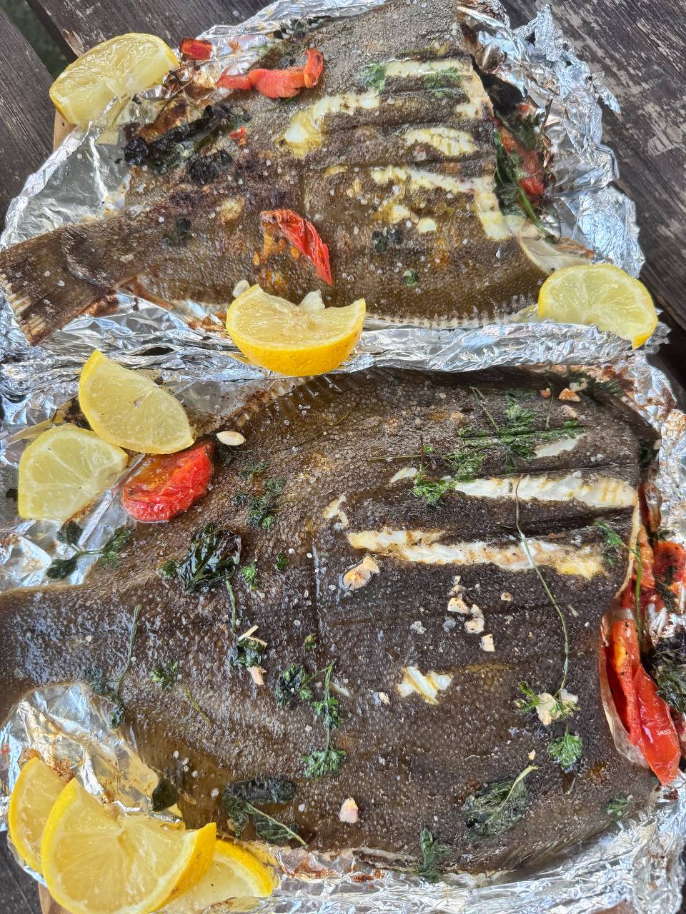 камбала на углях