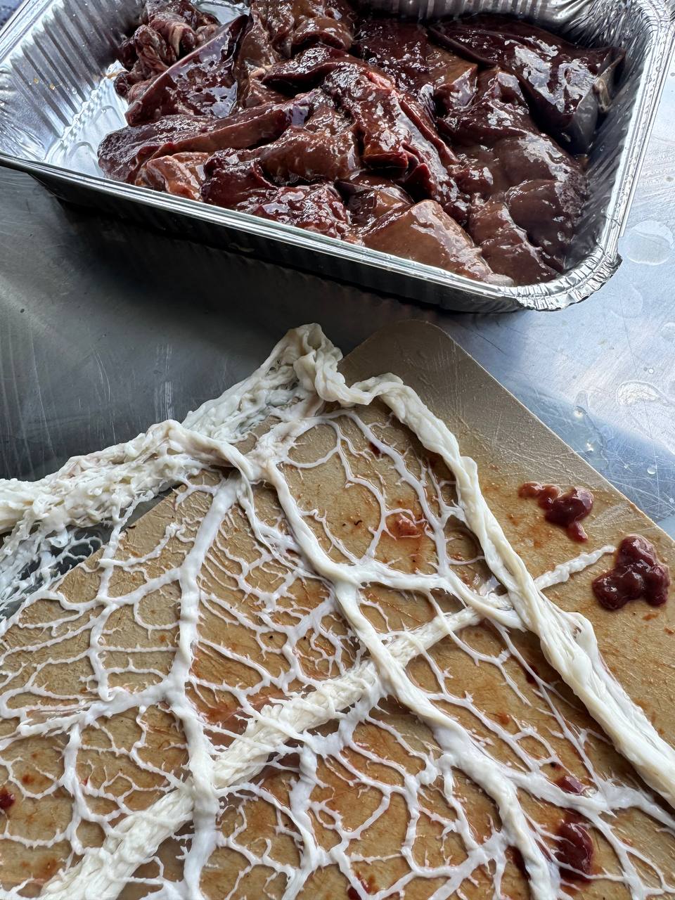 Говяжья печень в молоке и сетке