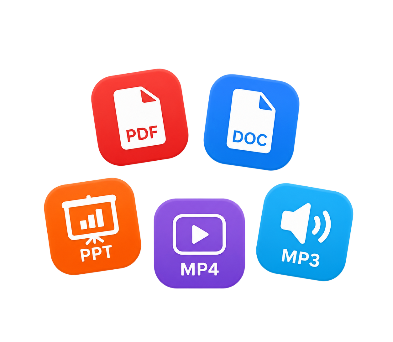 Поддерживаемые форматы: PDF, DOC, PPTX, видео и аудио