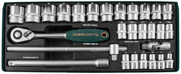Набор головок торцевых 1/2"DR, 8-34 мм, 28 предметов JONNESWAY