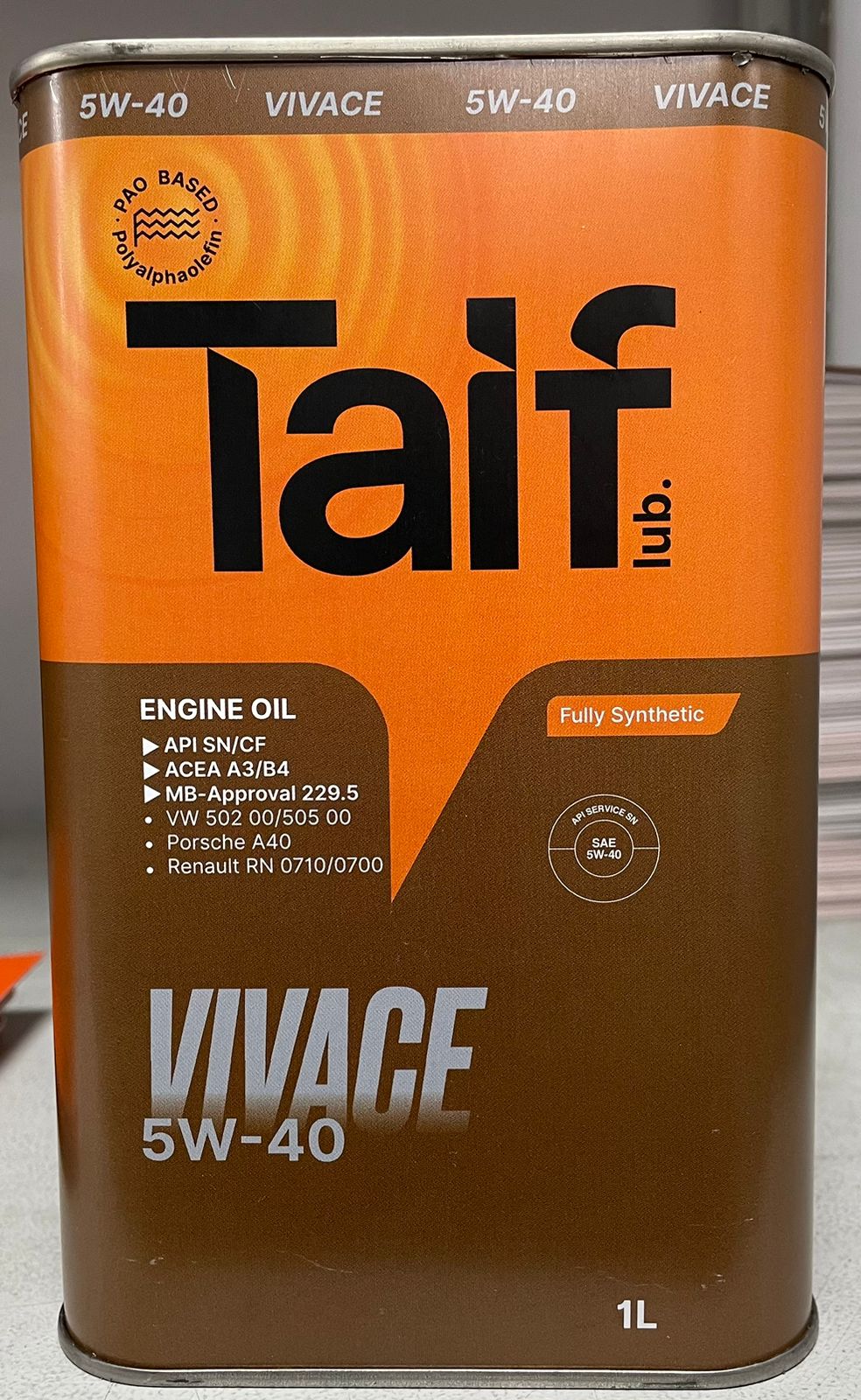 TAIF Масло моторное VIVACE 5W-40 API SN/CF ACEA A3/B4 PAO 1L (жл) (12шт/1кор) (12х4)