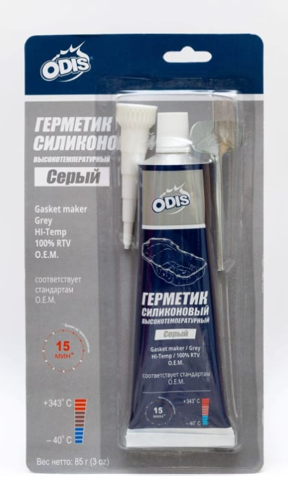 Герметик силиконовый высокотемпературный серый ODIS/Silicone sealant high temperature gray 85г (12шт/1кор)