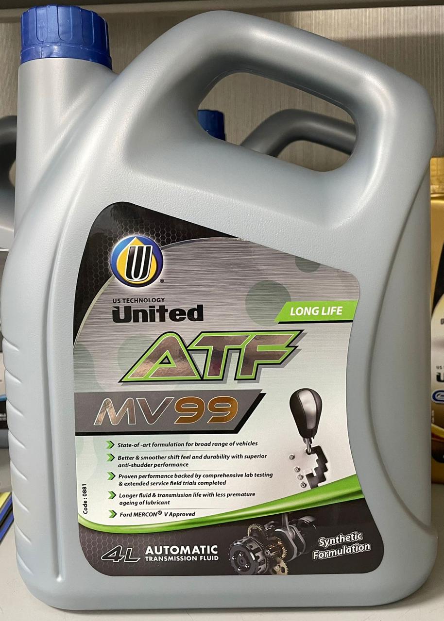 United Oil Масло трансмиссионное АКПП UNITED ATF MV-99 4л (пл) /3,4кг (4шт/1кор) (12х3) (Правильный штрих-код должен быть: 8886351345456.)