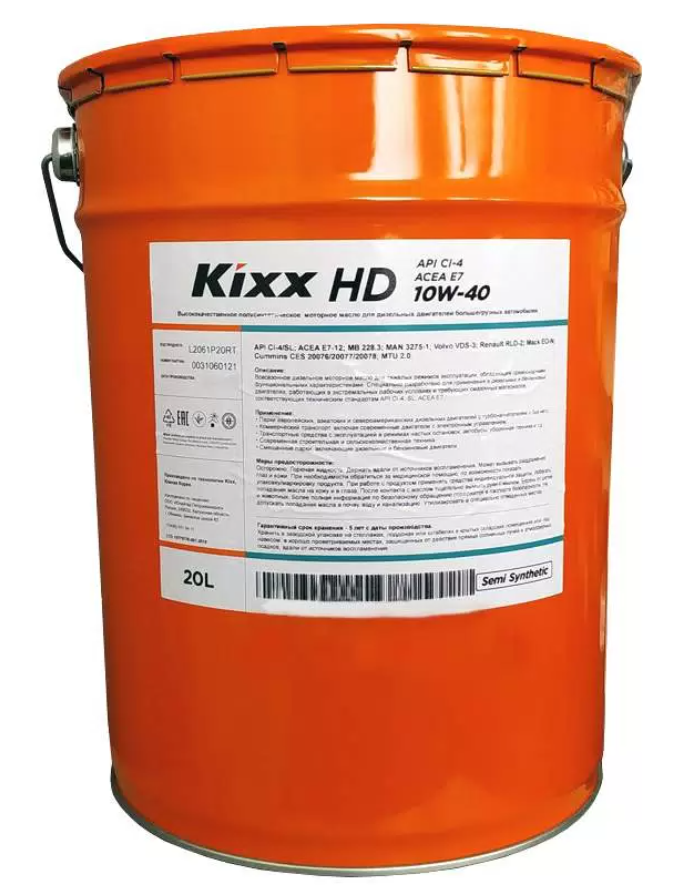 KIXX Масло моторное HD API CI-4 ACEA E7 10W-40 (канистра 20L) (13х3)