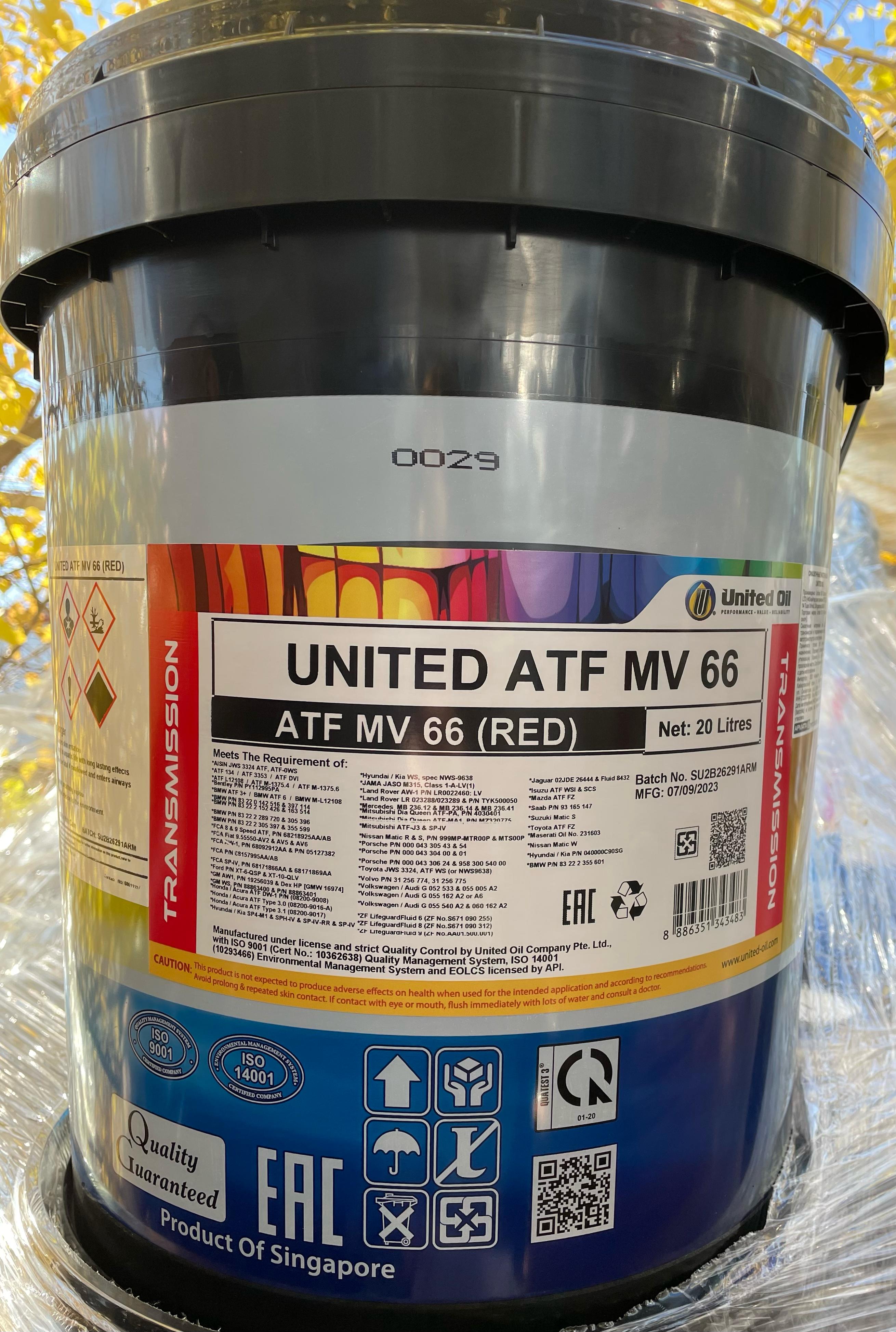United Oil Масло трансмиссионное АКПП UNITED ATF MV-66 D6 20л / кг (12х3)
