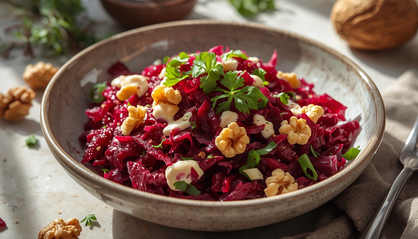 Салат из свёклы с чесноком и орехами