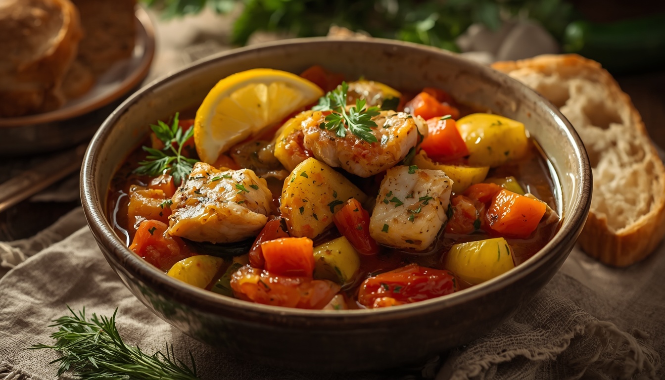 Рыба, тушёная с овощами