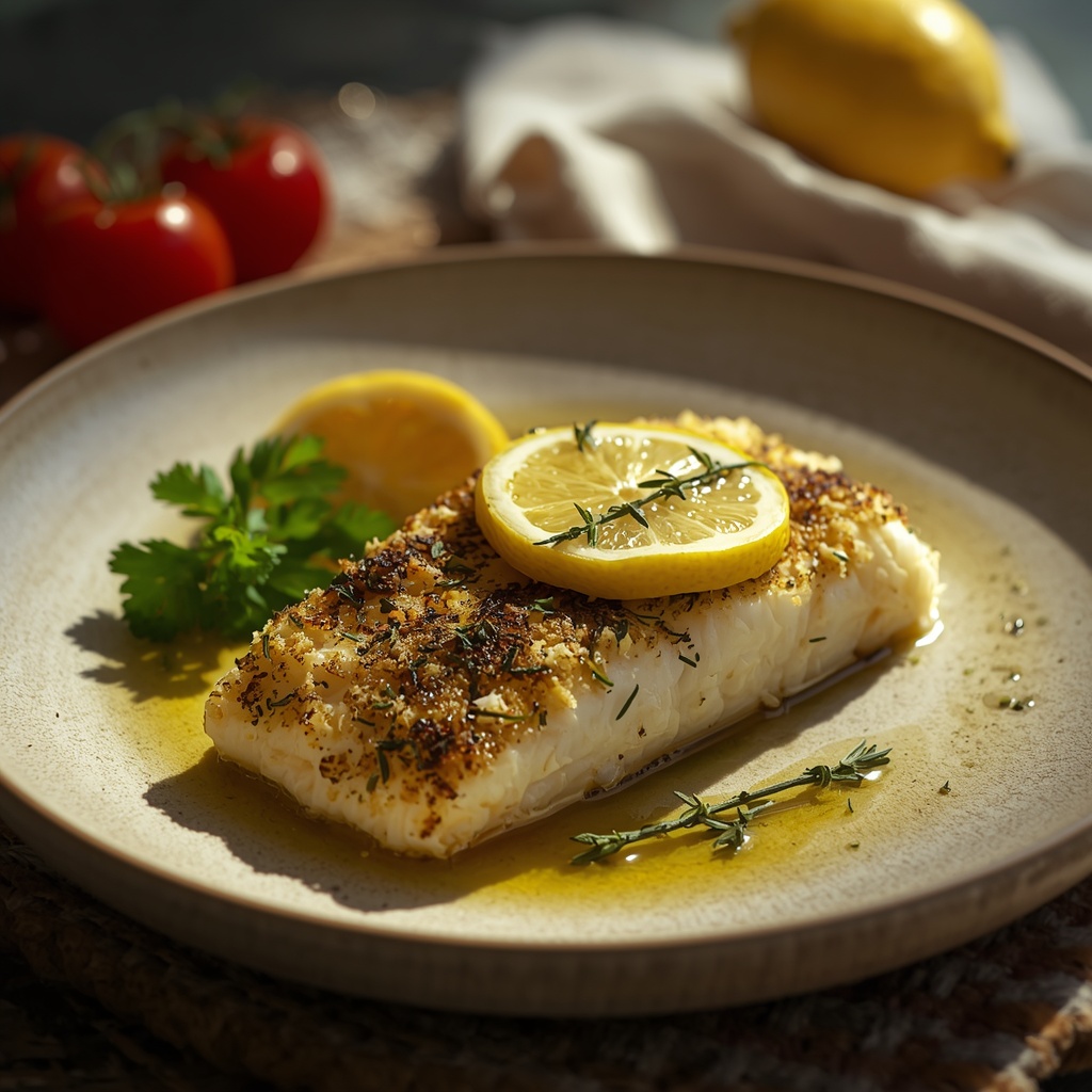 Треска, запечённая с лимоном и травами