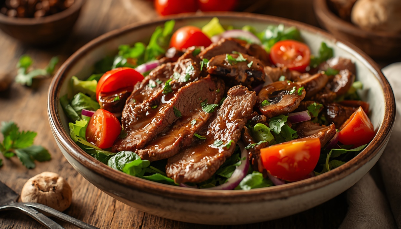 Салат с говядиной и грибами