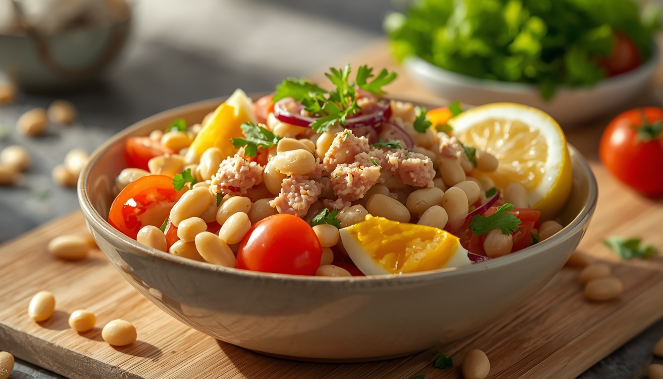 Салат с фасолью, тунцом и яйцом