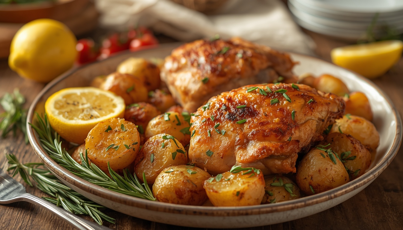 Куриные бёдра с картофелем и лимоном