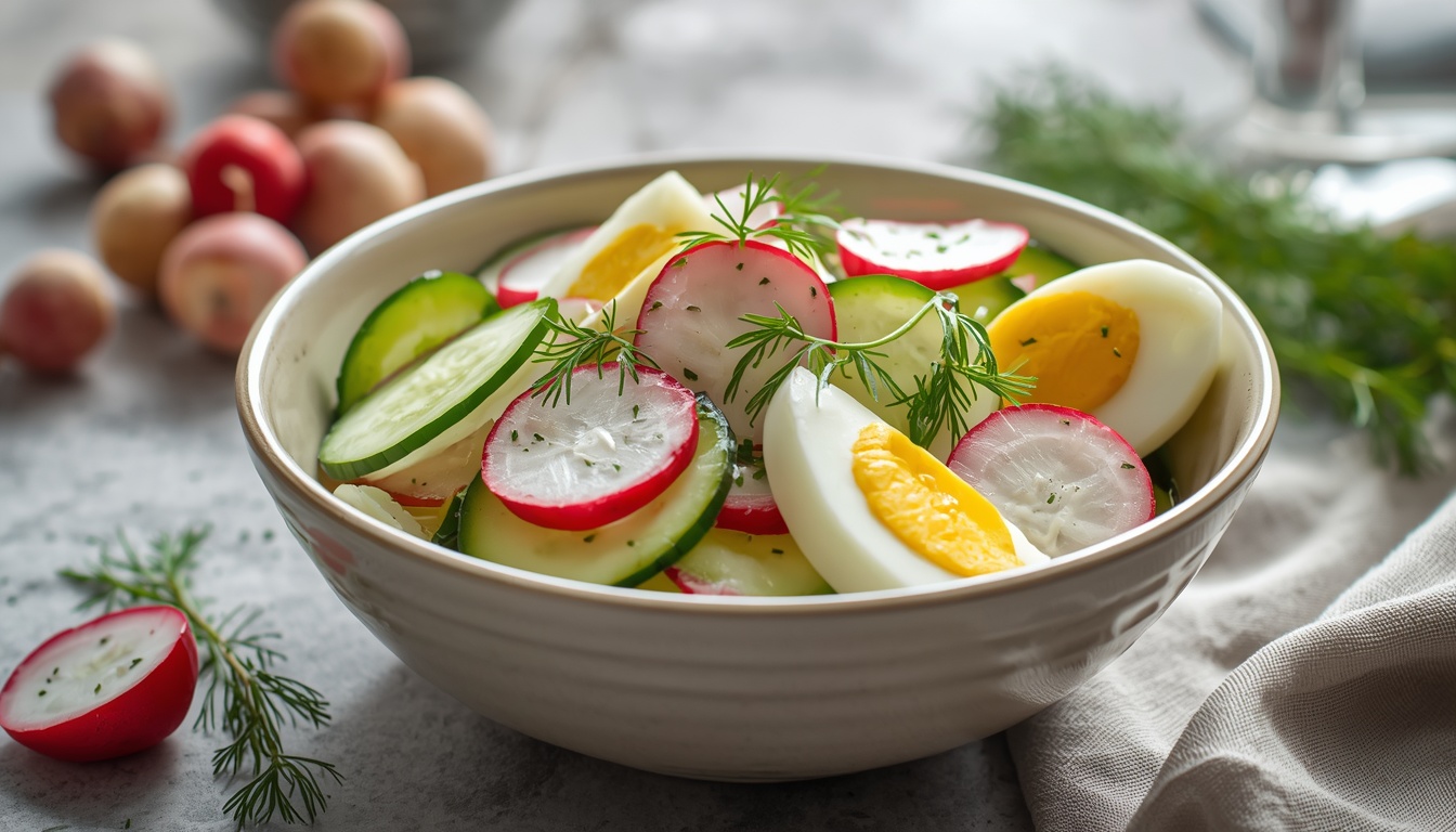 Салат с редисом, огурцом и яйцом