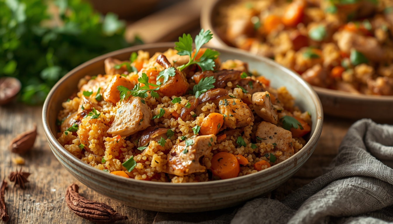 Плов из булгура с курицей