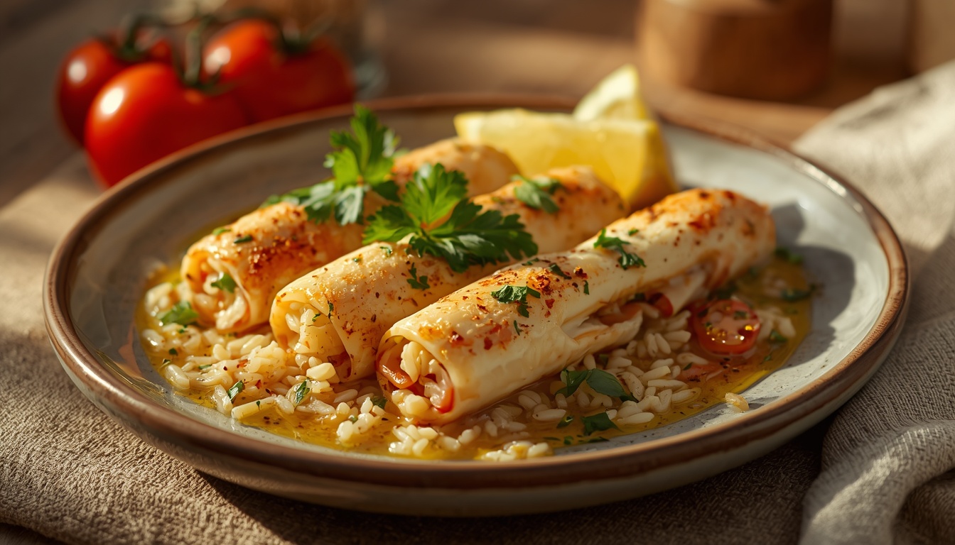 Кальмары, фаршированные рисом
