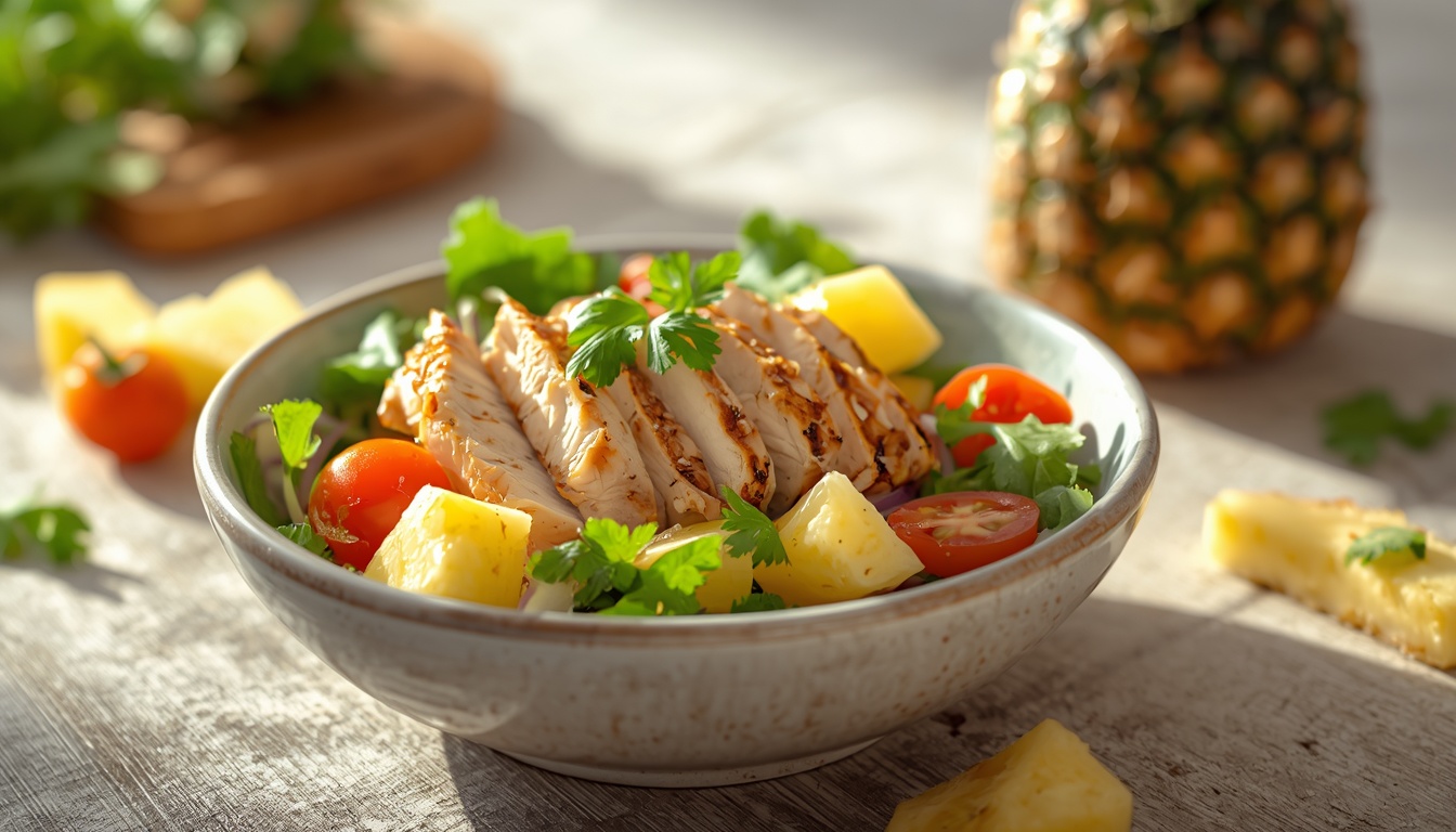 Салат с курицей и ананасом
