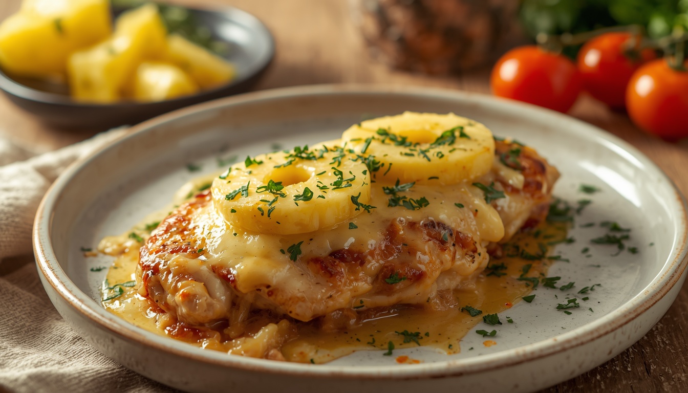 Курица с ананасом и сыром