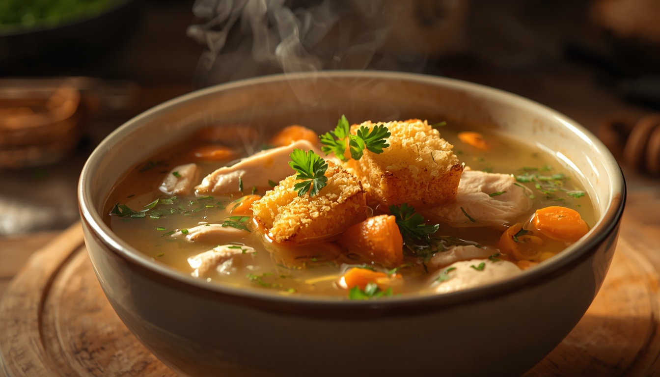 Куриный бульон с гренками