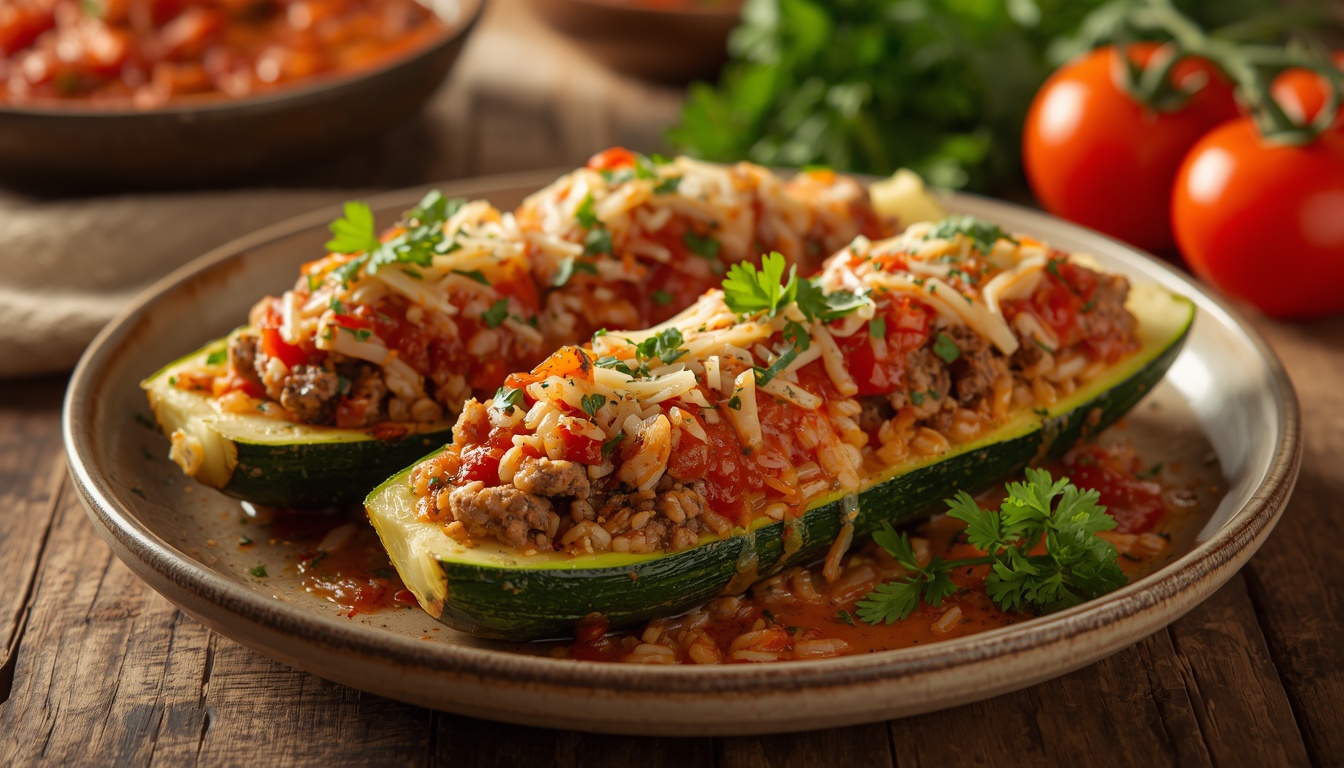 Кабачки, фаршированные мясом и рисом