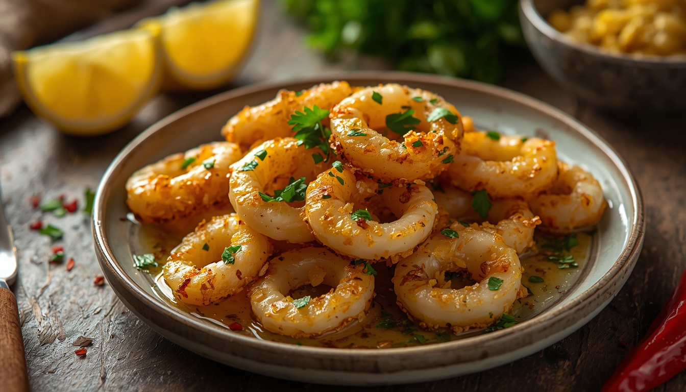 Кальмары, жареные с чесноком
