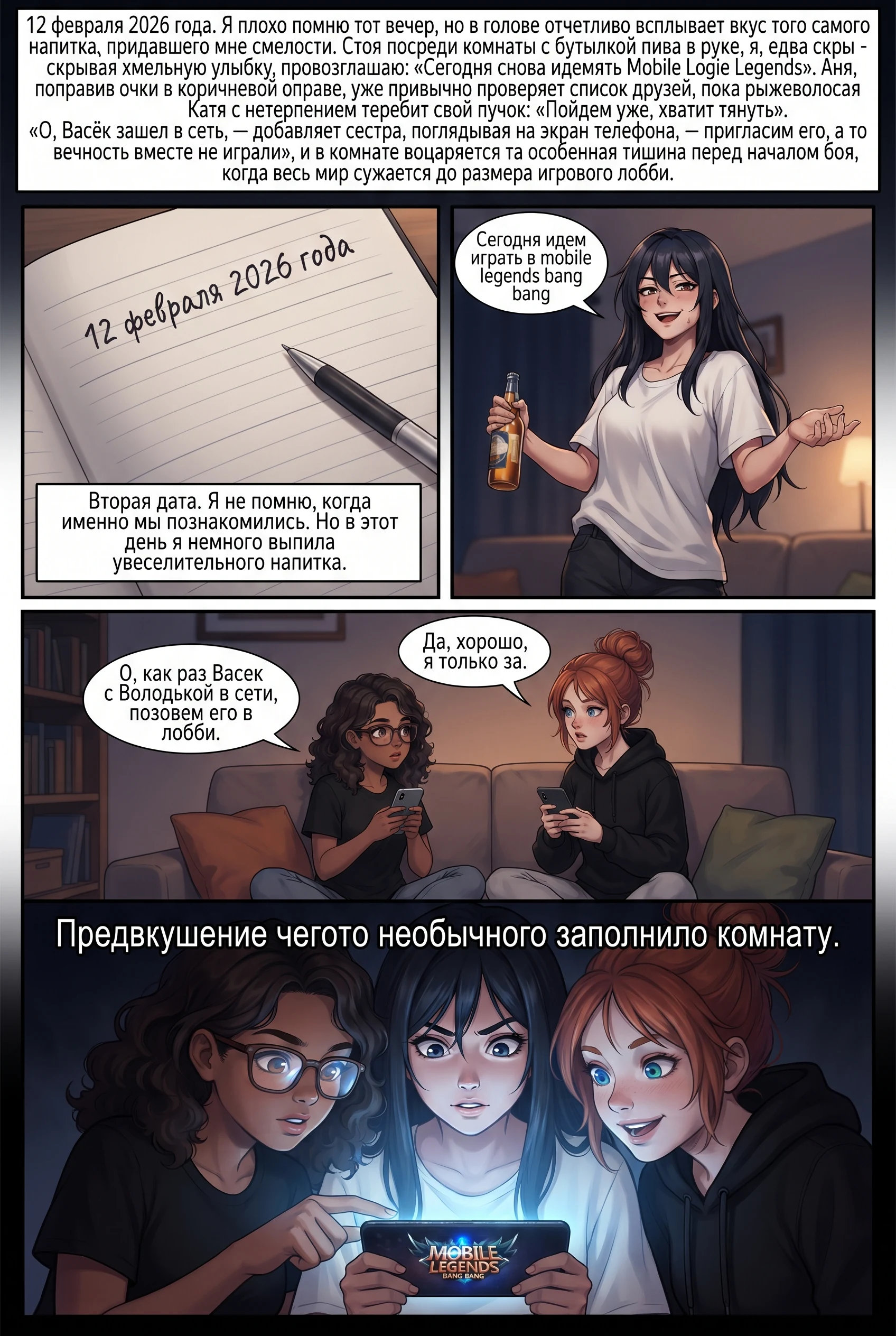 Девушка с длинными черными волосами пишет в дневнике за рабочим столом в аниме стиле. Страница 3