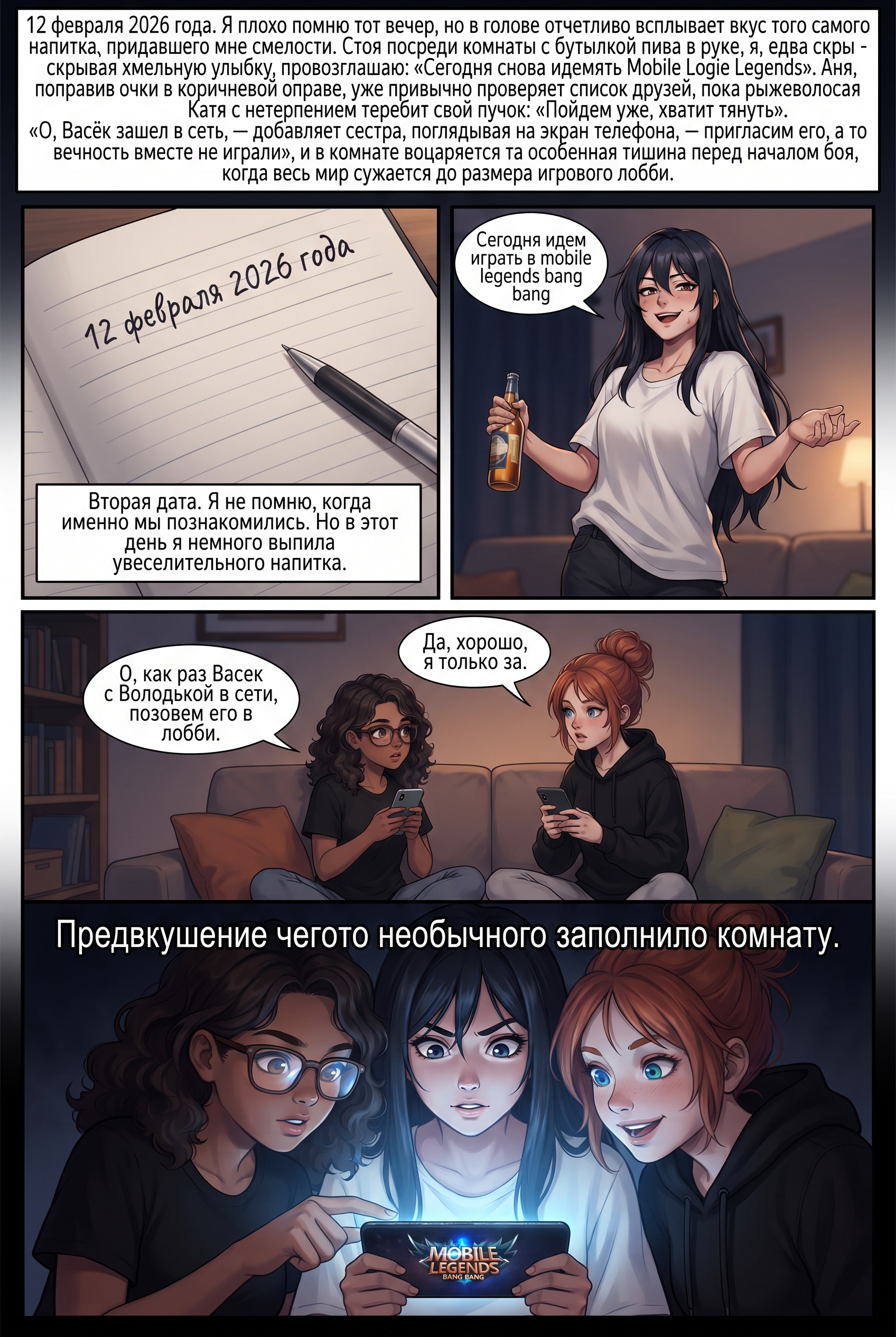 Девушка с длинными черными волосами пишет в дневнике за рабочим столом в аниме стиле. Страница 3