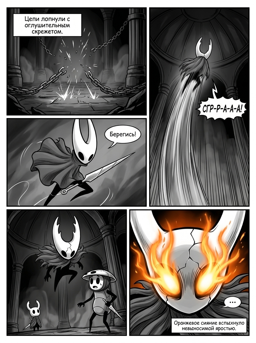 Манга-адаптация Hollow Knight с героями Рыцарем и Хорнет. Страница 2