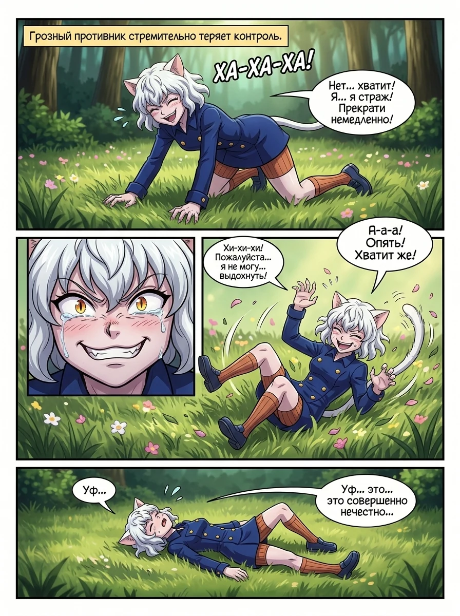 Неферпиту из Hunter x Hunter с кошачьими ушами в синем кителе улыбается. Страница 2