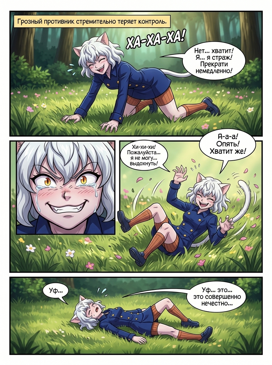 Неферпиту из Hunter x Hunter с кошачьими ушами в синем кителе улыбается. Страница 2
