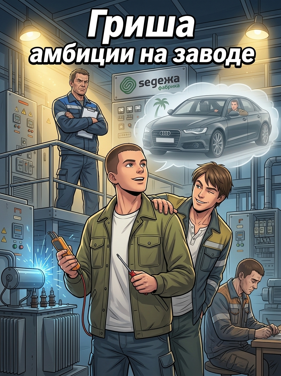 Гриша и его коллеги на заводе в стиле аниме. Страница 1
