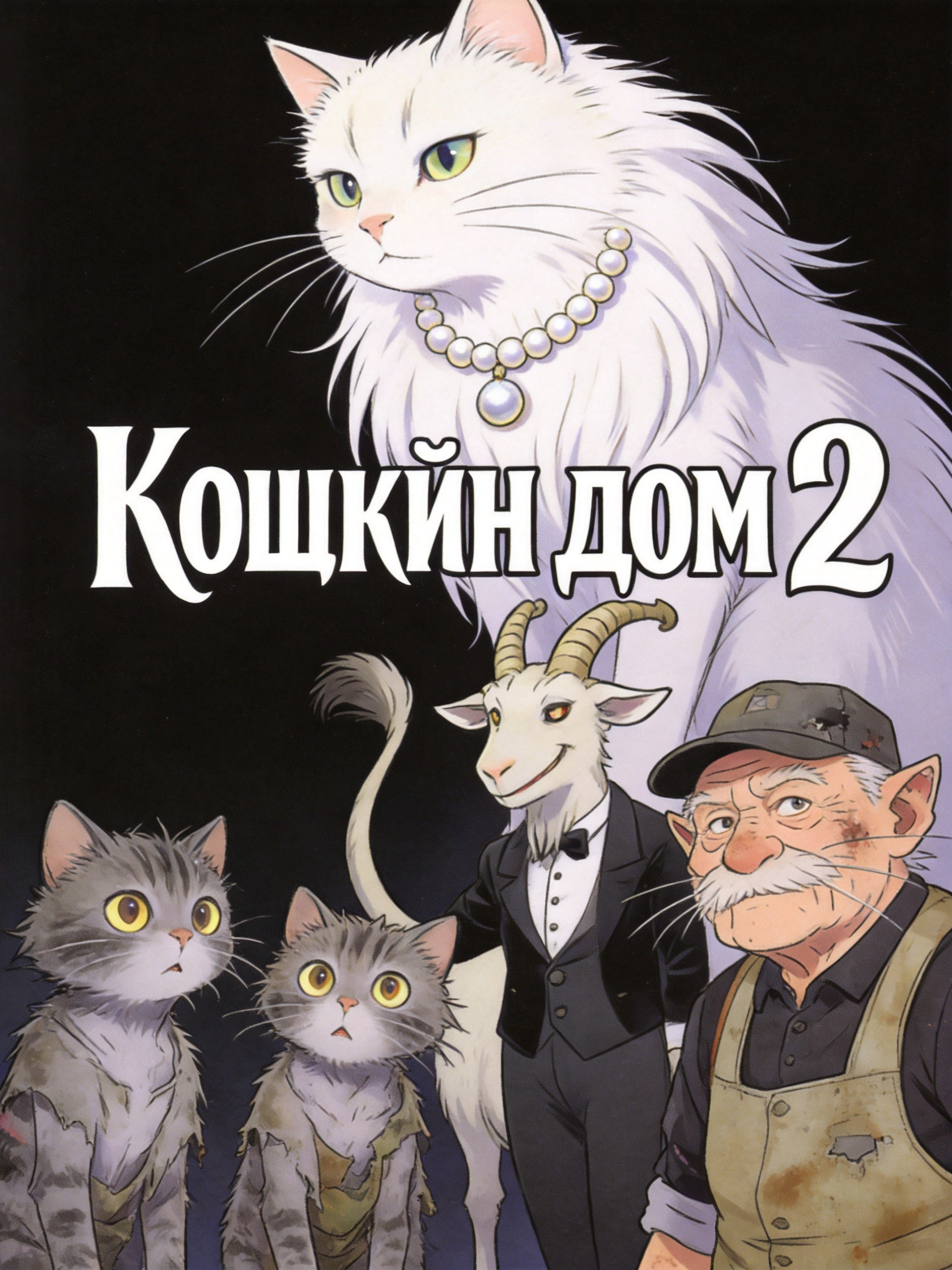 Сцена из манги: высокомерная кошка в ожерелье и грязные котята-сироты на пороге особняка. Страница 1