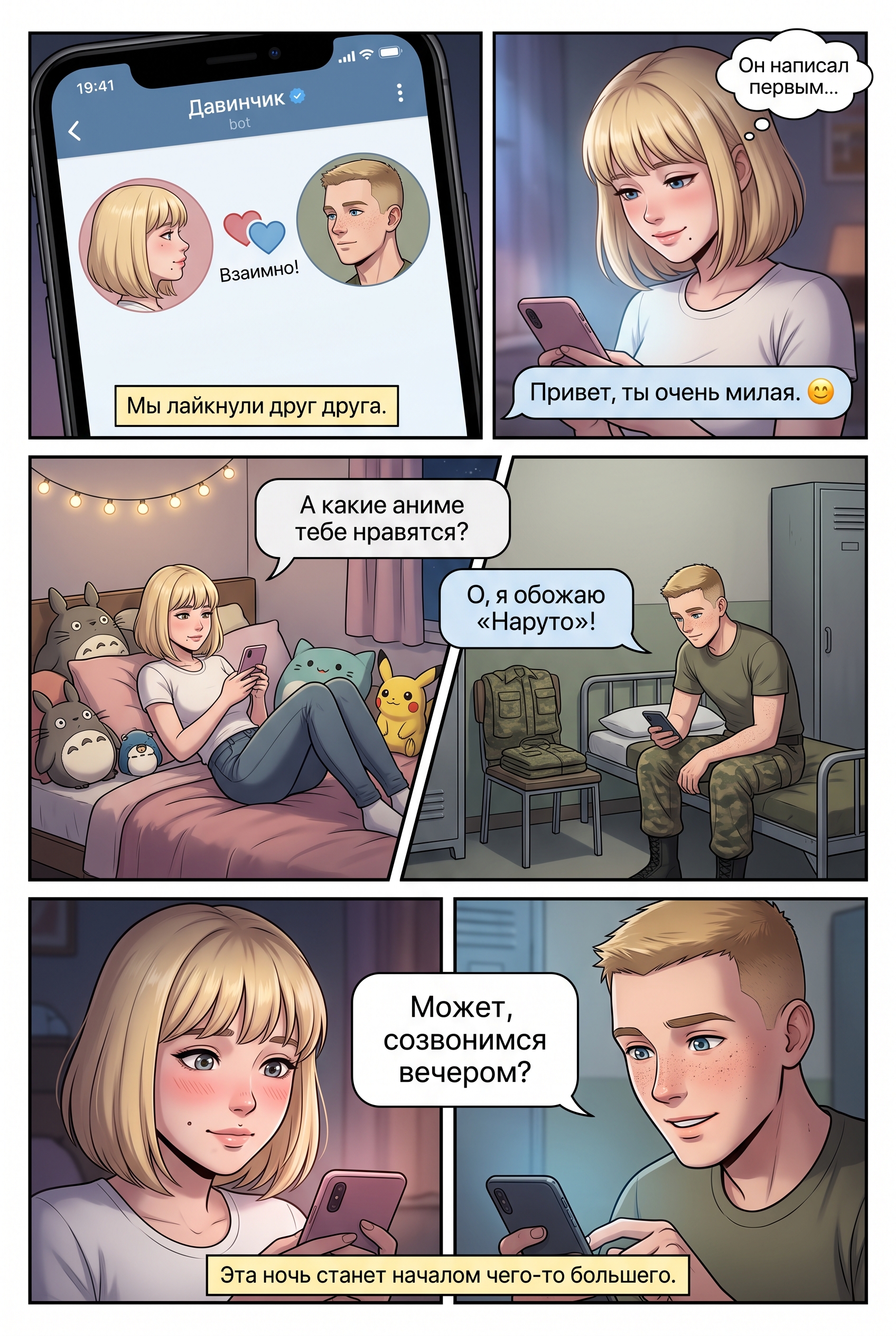 Диалог влюбленной пары в чате бота Давинчик, аниме-стилистика. Страница 1
