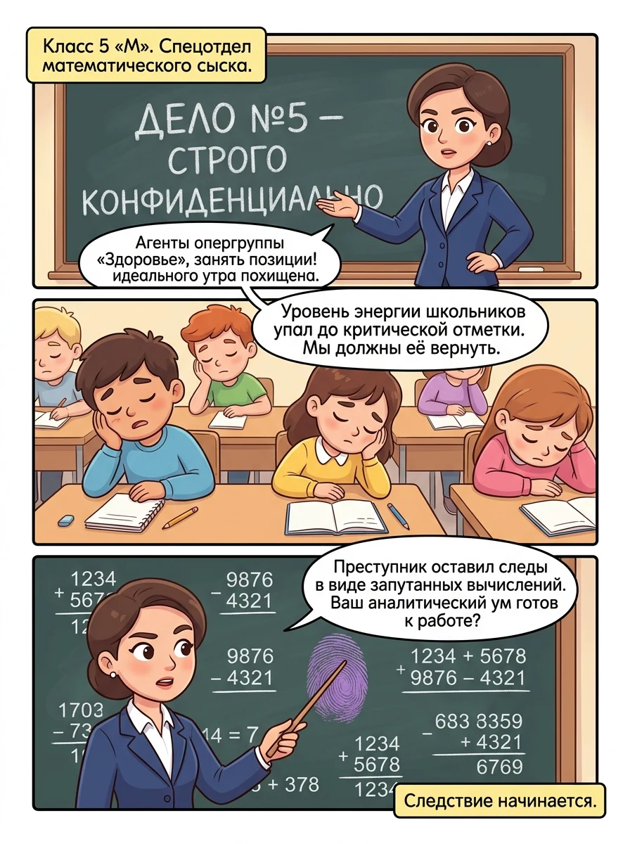Учитель математики в образе детектива проводит интерактивный урок с пятиклассниками. Страница 2
