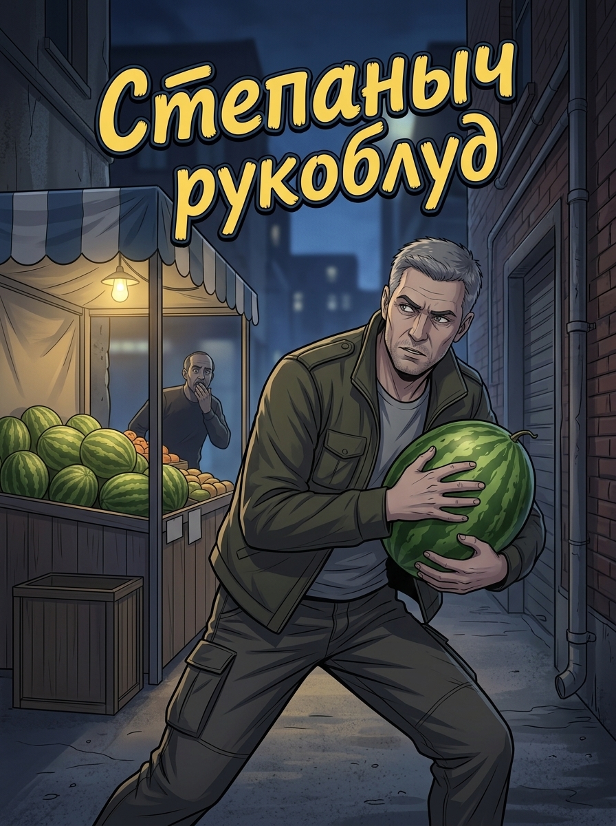 Макс в оливковой куртке планирует кражу арбузов на улице Москвы. Страница 1
