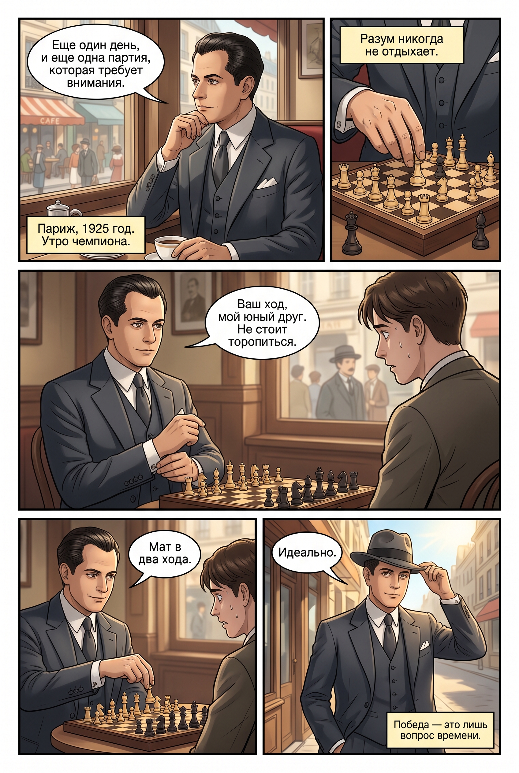 Портрет Хосе Рауля Капабланки в стиле аниме в деловом костюме 1920-х годов. Страница 1