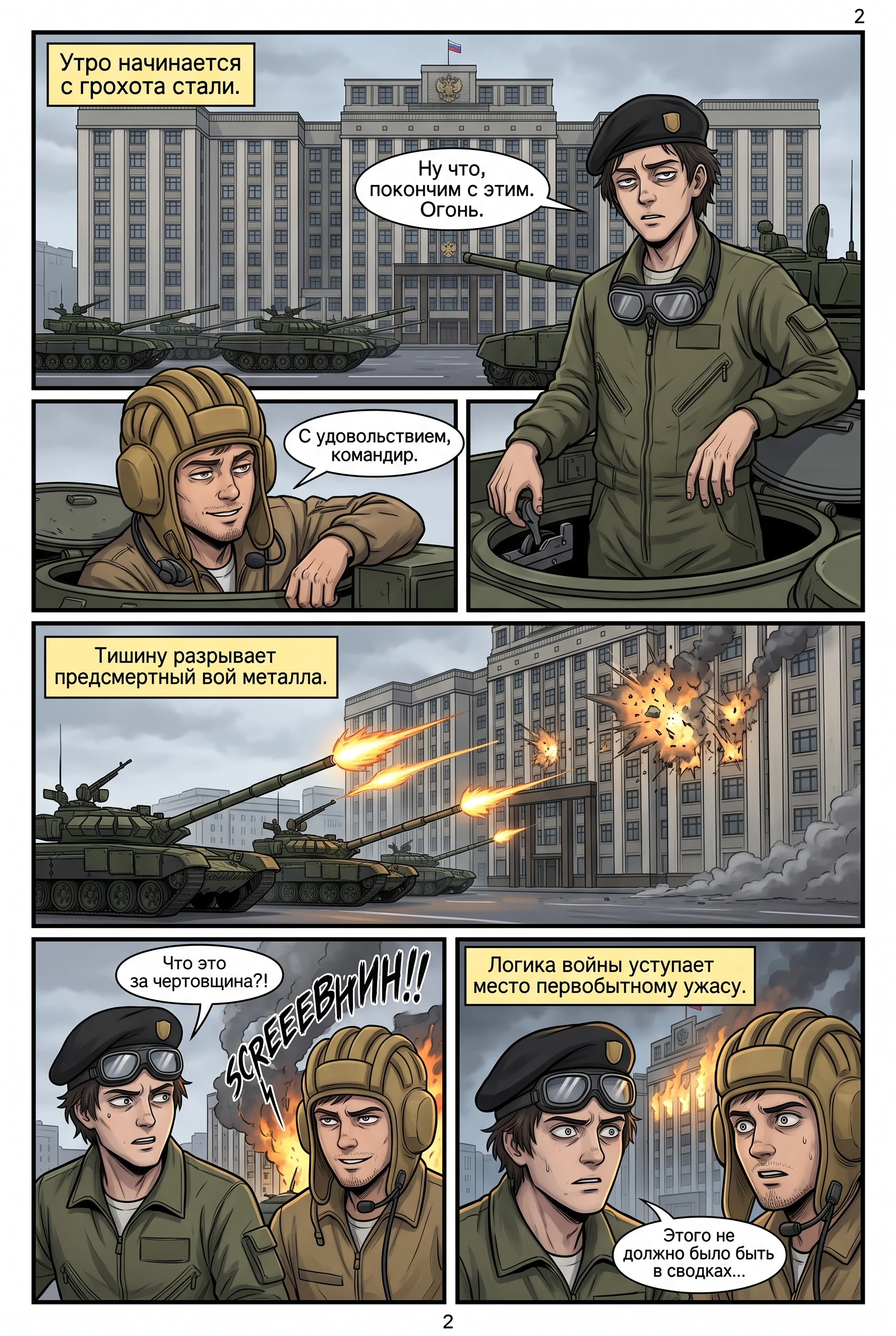Танкисты в форме аниме-стиля на броне своего танка во время боевого дежурства. Страница 2
