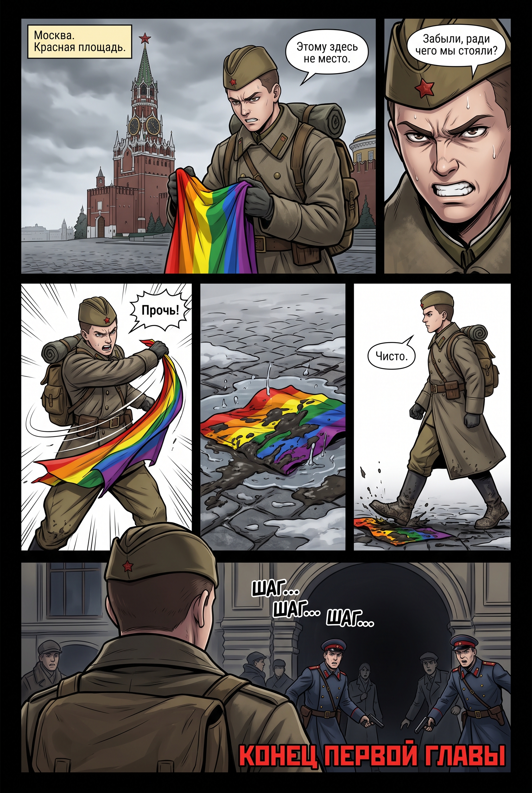 Советский солдат в форме 1943 года с красной звездой на пилотке в стиле аниме. Страница 1