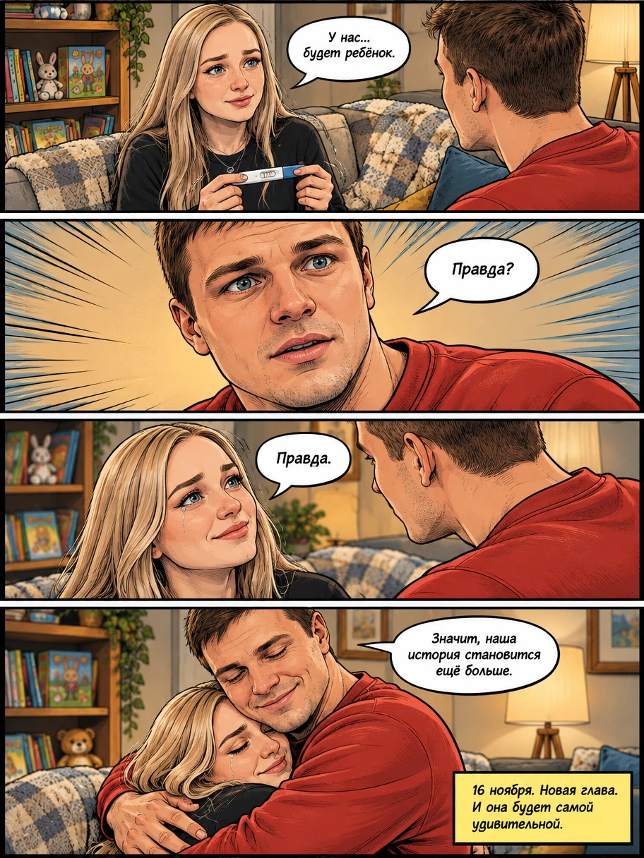 Панель комикса в стиле Marvel с интерфейсом приложения для знакомств, где Сережа и Юля начинают диалог о супергеройских фильмах. Страница 6