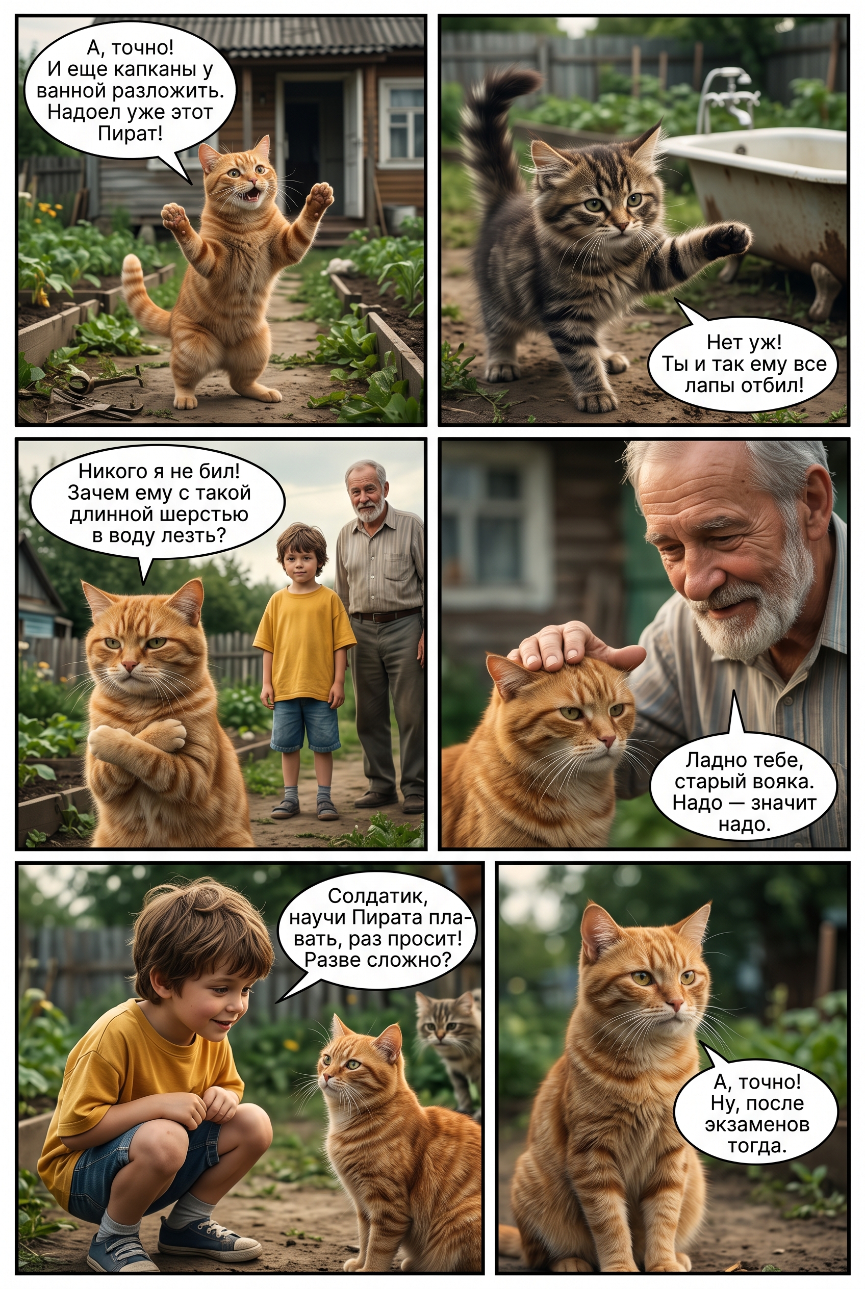 Мальчик Леша и полосатый котенок Китька ведут диалог с родителями в домашней обстановке. Страница 10