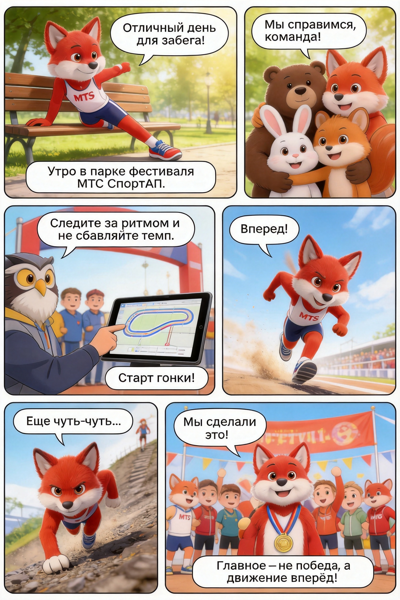 3D-комикс с лисёнком и командой зверят на спортивном фестивале. Страница 1