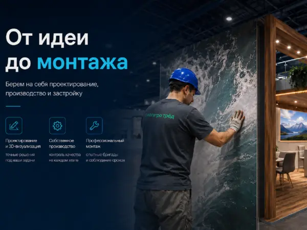 Иногда выставочный стенд начинается не с красивой картинки, а с простого вопроса: **«Как сделать так, чтобы нас заметили среди десятков соседей?»**

Здесь уже начинается настоящая работа — продумать планировку, свет, материалы, зону переговоров, место под продукцию, навигацию и то, как посетитель будет двигаться внутри стенда.

Мы ведём проект **от идеи до готового монтажа на площадке**: разрабатываем концепцию и 3D-визуализацию, производим элементы стенда, собираем конструкцию и контролируем результат на месте.

Особенно это важно для выставок, где времени на монтаж мало, а исправлять ошибки уже некогда. Поэтому ещё на этапе проектирования мы думаем не только о внешнем виде, но и о том, **как стенд будет собираться, где пройдут коммуникации, как разместится оборудование и насколько удобно будет работать вашей команде**.

В итоге вы получаете не просто красивую конструкцию, а полноценное выставочное пространство, которое помогает **привлекать внимание, проводить переговоры и презентовать компанию профессионально**.

Изготавливаем и монтируем **выставочные стенды под ключ**: от разработки дизайна до застройки на выставочной площадке.