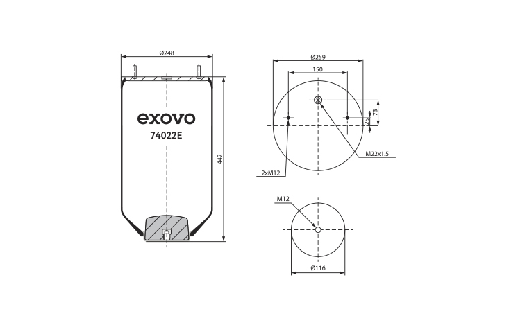 Пневморессора п/стак.(3229003900, 2626V, K360112, 22626CP, V1DK22E14) EXOVO 72626CPE