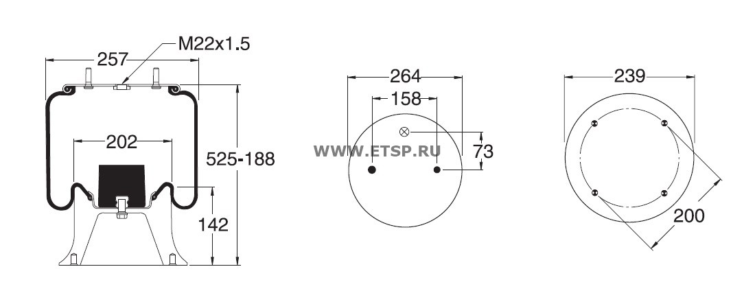 Пневморессора б/стак. H442, 2шп. M12, 1отв. M22 SP554004