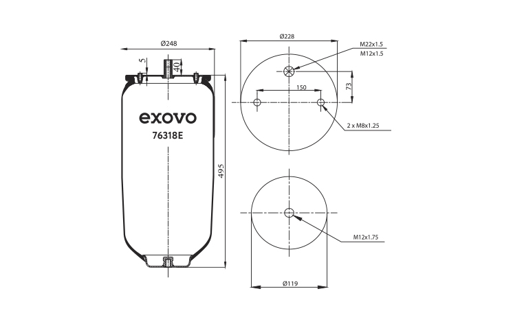Пневморессора б/стак. 2 отв. М8*1,25/1 отв. М22*1,5/М12*1,5/ 1 отв.  SP556318 Пневморессора б/стак. 2 отв. М8*1,25/1 отв. М22*1,5/М12*1,5/ 1 отв.  SP556318